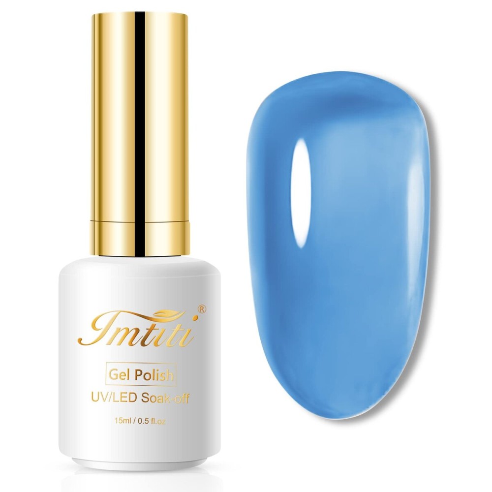 Imtiti Jelly Gel Nail Polish, 1 Pcs 0.5 Fl Oz Blue Jelly Gel Polish Soak Off LED U V Nail Gel Polish Sheer Transparent Gel Nail Polish DIY Nail Art Starter Manicure Salon Gel Nail Kit for Women Girls