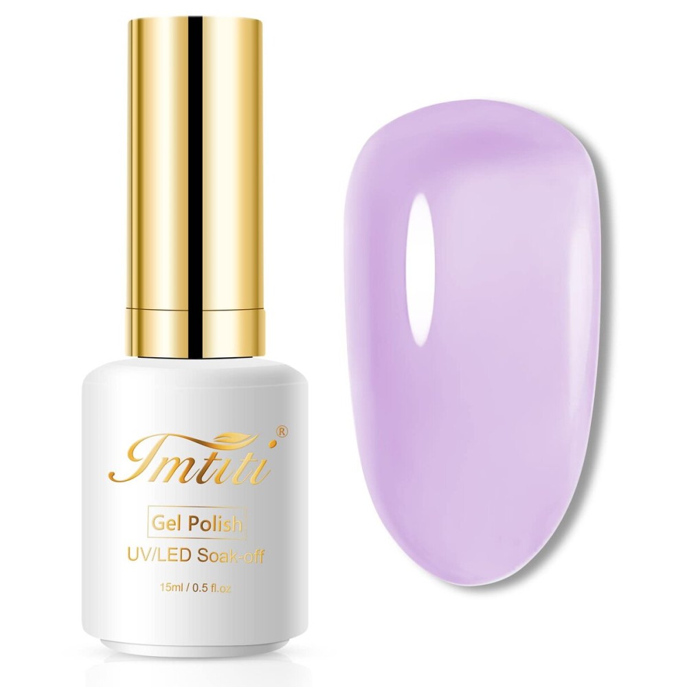 Imtiti Jelly Gel Polish - 0.5 Fl Oz Lavender Purple Jelly Gel Nail Polish - Soak Off LED U V Nail Art Starter Manicure Salon Kit