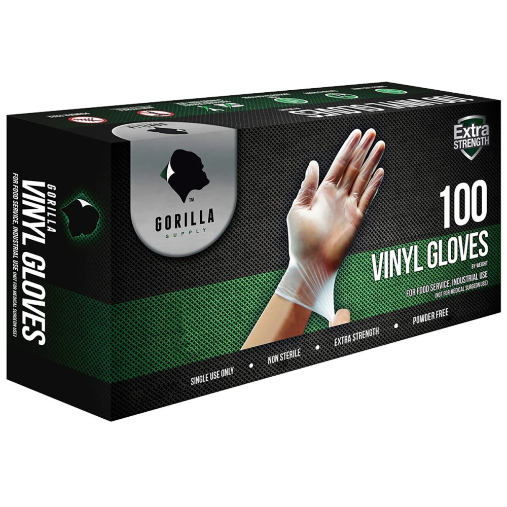 GORILLA SUPPLY Disposable Heavy Duty Vinyl Gloves Latex Free Powder Free, BPA Free Food Safe Grade Disposable Glove, X-Large XL, 300 Count