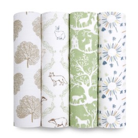 aden + anais Essentials Muslin Swaddle Blankets for Baby Girls and Boys, Newborn Receiving Blanket for Swaddling, 100% Cotton Baby Swaddle Wrap, 4 Pack, Harmony