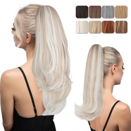 youngways Clip in Ponytail Extension 18 Inch Cold Blonde Claw Clip Pony Tails Hair Extensions for Women Long Straight Curly Tail Ponytails Hair piece Synthetic Fake Versatile Pony