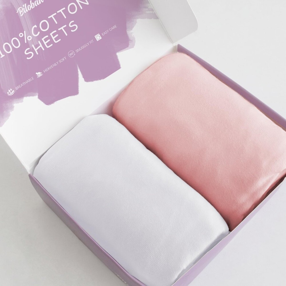 Bassinet Sheets Fit for Dream On Me Traveler/Skylar/Waves Bassinet Bedside Sleeper,100% Cotton, 2 Pack, Ultra Soft Bassinet Sheet, White and Pink