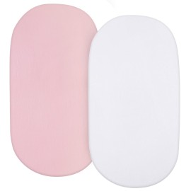 Bassinet Sheets Universal Fit for Oval, Hourglass, Rectangle Bassinet Mattress, 2 Pack 100% Cotton Sheets for Halo Bassinest Swivel, Flex, Luxe Sleeper, Unisex Bassinet Fitted Sheet for Baby