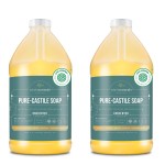 WHOLENATURALS Pure Castile Soap Liquid Unscented, EWG Verified & Certified Palm Oil Free-1 gallon (64oz x2 bottles) Natural, Mild & Gentle Non-gmo & Vegan-Organic Body Wash, Laundry & Baby Soap