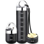 Zannaki Metal Travel Pill Organizer, Portable Waterproof Weekly Pill Box, Large Aluminum Alloy Pill Case Container, BPA Free 7 Day Daily Medicine Organizer Holder for Vitamin, Fish Oil, Supplement