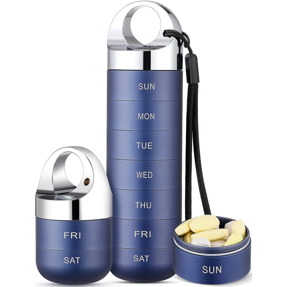 Zannaki Metal Travel Pill Organizer, Portable Waterproof Weekly Pill Box, Large Aluminum Alloy Pill Case Container, BPA Free 7 Day Daily Medicine Organizer Holder for Vitamin, Fish Oil, Supplement
