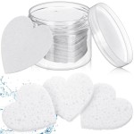 Nuenen 60 Pieces Facial Sponges with Container, Heart Shape Compressed Face Sponges Natural Cleaning Pads for Washing Face Cleaning Exfoliating Esthetician Makeup Removal(White)
