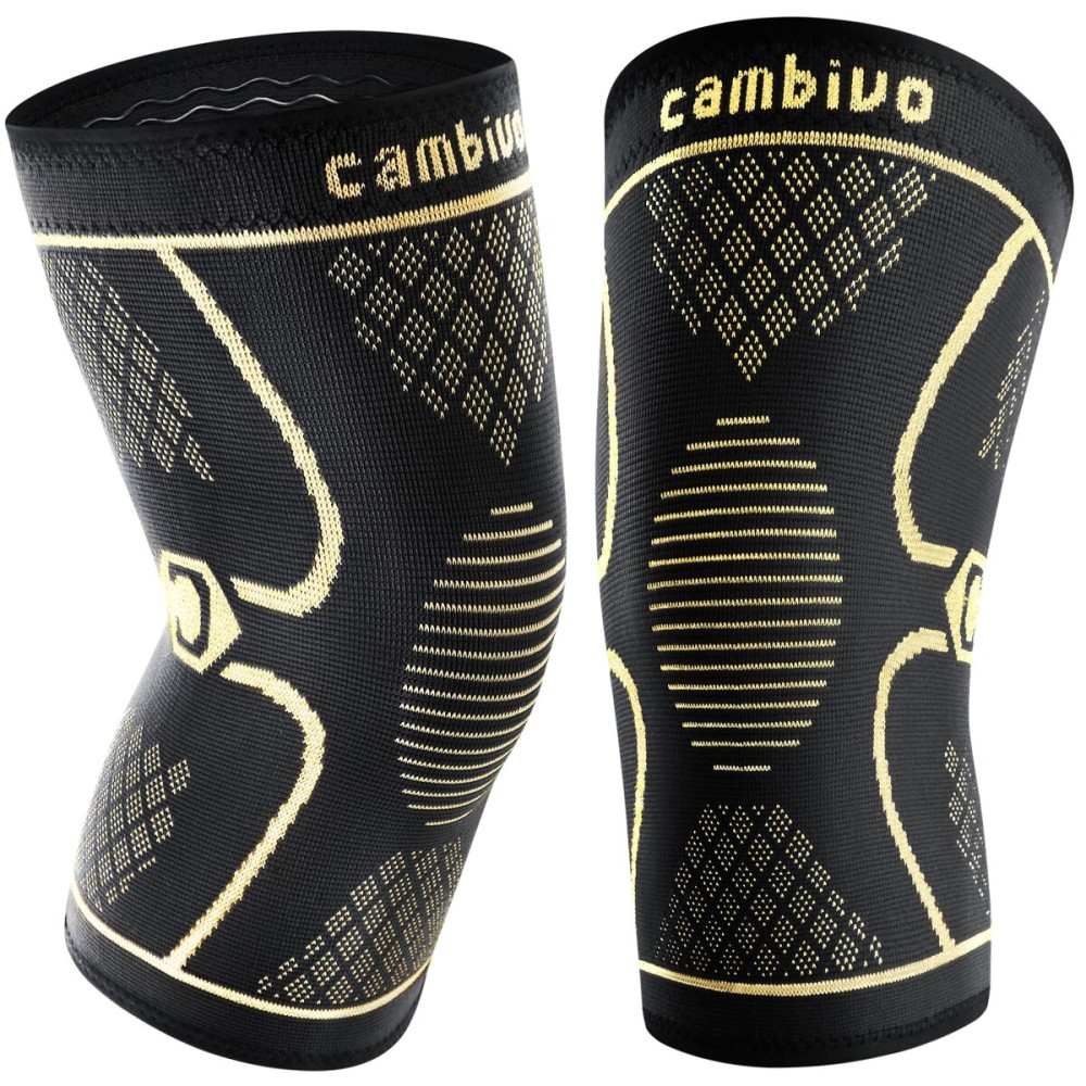 CAMBIVO Knee Brace for Women Men, 2 Pack Knee Compression Sleeve, Knee Support for Meniscus Tear, Running, Weightlifting, Workout, ACL, Arthritis, Joint Pain Relief(Gold, X-Large)