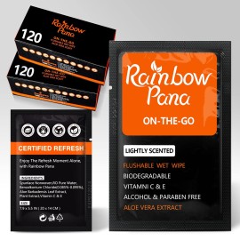 RainbowPana 240 Count Flushable Wipes for Men: ON-THE-GO, Individually Wrapped | Butt Wipes, Travel Wipes | Lightly Scented - Vitamin C, E, Aloe, Plant Extract | Hypoallergenic, Sensitive Skin