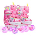 Unicorn Doll Kids Toddler Roller Skates for Girls,WESKIFAN Quad Skating Shoes with Shiny Light up Wheels&Adjustable Sizes Beginners rollerskates for Birthday Xmas Gifts,Patines para Nias Nios