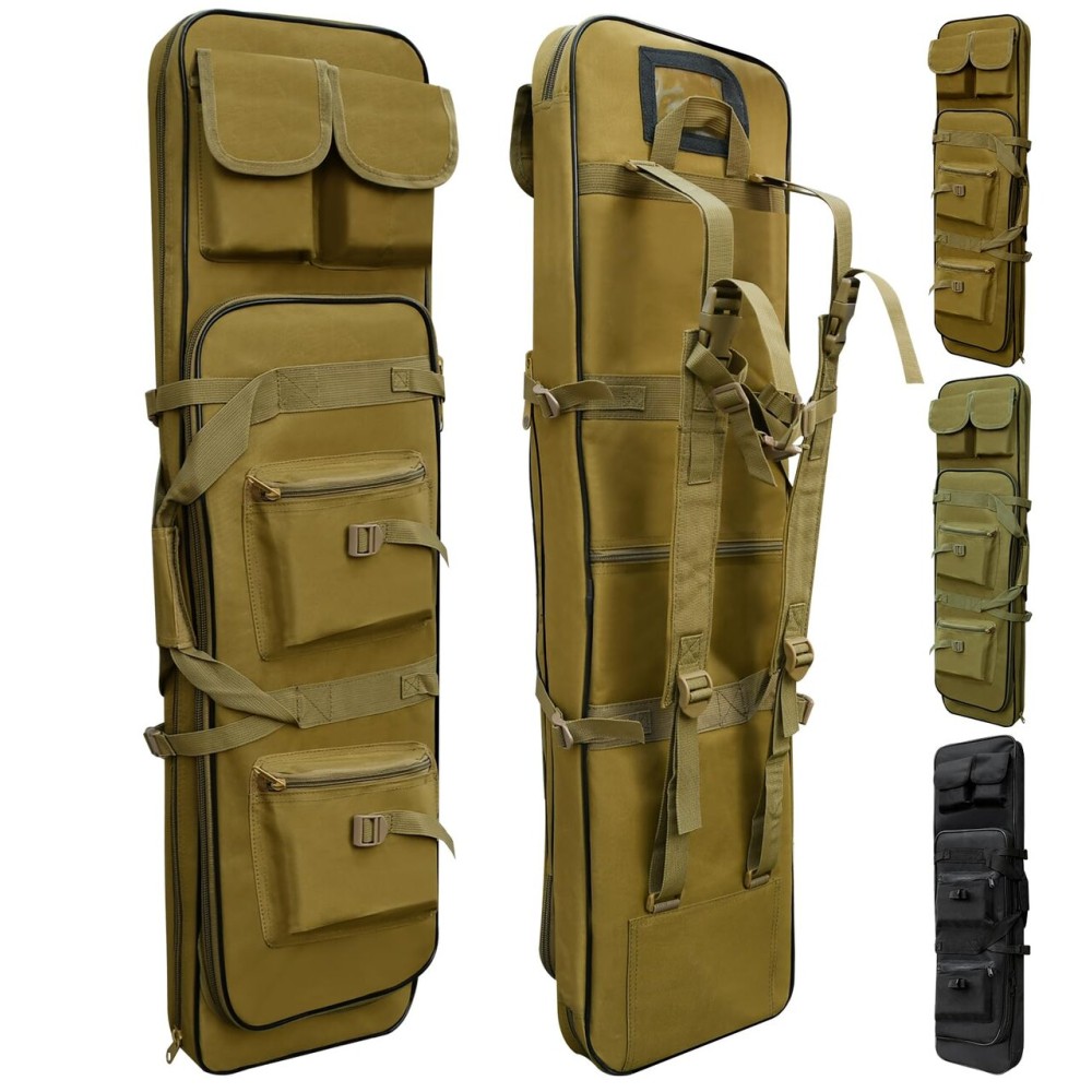 RUBY.Q 37 Rifle Bag, Khaki Tactical Long Rifle Backpack, Portable Shotgun Case for Firearm Storage and Transportation, Suitable for Outdoor Hunting Shooting (37 Khaki)