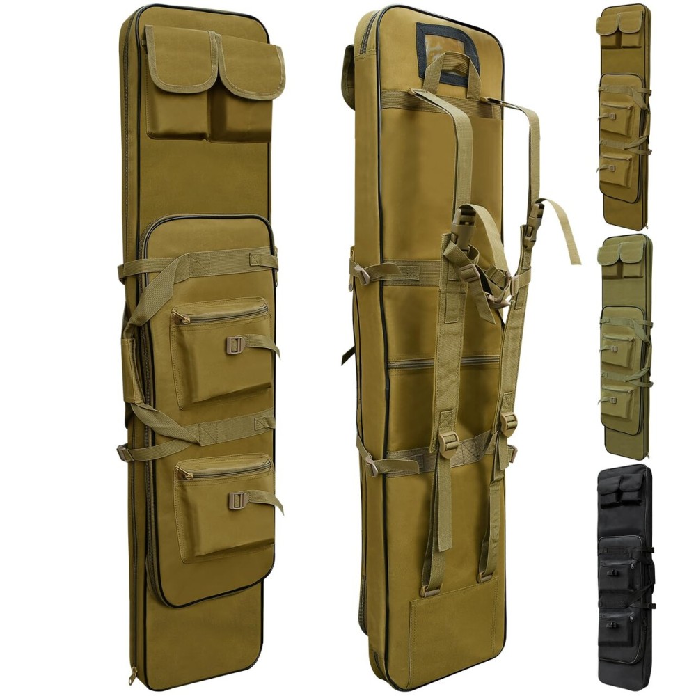 RUBY.Q 46 Rifle Bag, Khaki Tactical Long Rifle Backpack, Portable Shotgun Case for Firearm Storage and Transportation, Suitable for Outdoor Hunting Shooting (46 Khaki)
