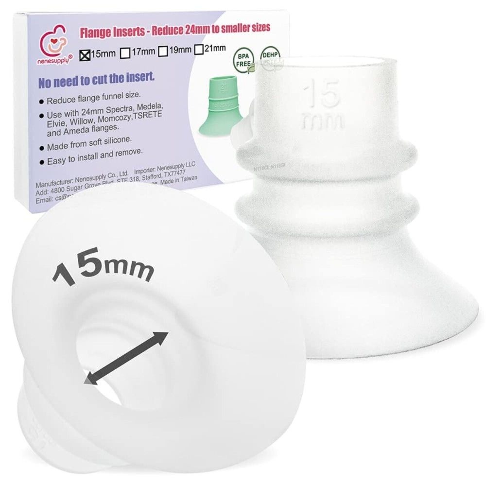 Nenesupply 2nd Generation 15mm Flange Inserts Compatible with 24mm Flange of Elvie Stride Spectra Momcozy Willow Reduce 24mm to 15mm Not Original Elvie Pump Parts