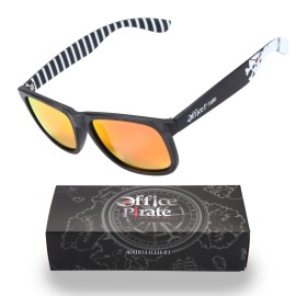 Sleep ZM Blue Light Blocking Glasses for Women + Men - Better Sleep + Anti Eye Strain Protection - Computer Screens & Gaming - Pirate Print Wayfarer - 99% Night-time Amber Lens