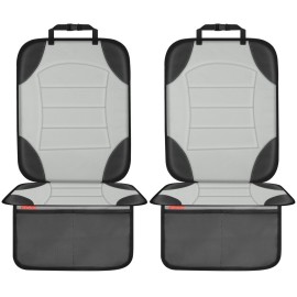 Sinvitron Car Seat Protector for Child Car Seat - Waterproof Non-Slip Leather Mat with 2 Mesh Pockets, Universal Seat Cover for Baby, Pets & Vehicles(2-Pack, Grey)