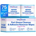 Safe n Simple Adhesive Remover for Skin - 75 Individually Wrapped 5x7 Sting Free Alcohol Free Medical Adhesive Remover Wipes - Gentle Stoma & Ostomy Adhesive Removal Pads for Sensitive Skin