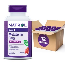 Natrol Melatonin 3mg, Strawberry-Flavored Dietary Supplement for Restful Sleep, 150 Fast-Dissolve Tablets, 150 Day Supply
