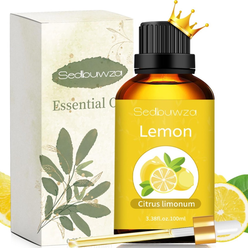 Sedbuwza Lemon Essential Oil 3.38 Fl OZ, 100% Pure Undiluted Lemon Oil for Diffuser, Aromatherapy, Perfumes, Candle, Soap Making