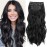 Black 20 Inch Thick Hairpieces Long Wavy Natural Synthetic Clip in Hair Extensions, for Women (4pcs, 20Inch, 1B)