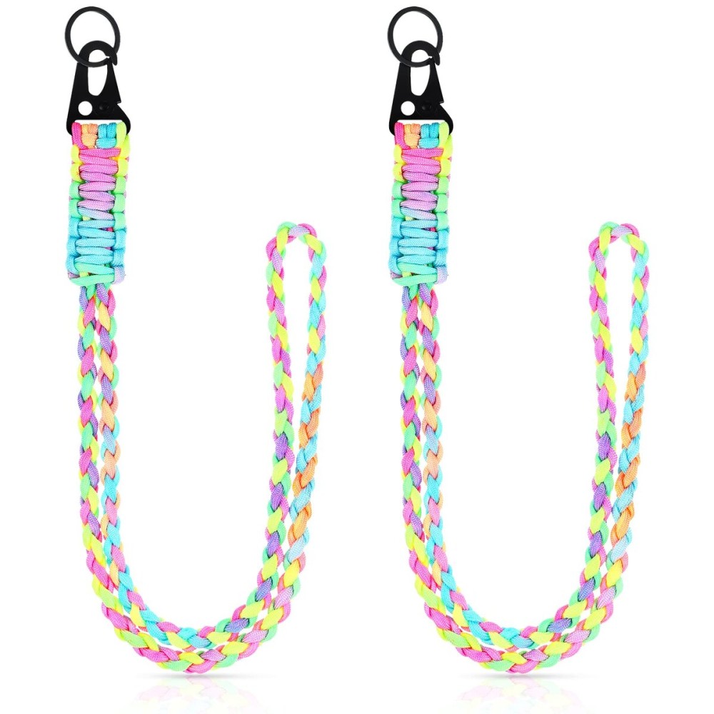 Frienda 2 Set Heavy Duty Paracord Lanyard Necklace Whistles Strap Braided 550 Keychain Lanyard for Outdoor Activities (Colorful)
