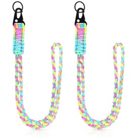 Frienda 2 Set Heavy Duty Paracord Lanyard Necklace Whistles Strap Braided 550 Keychain Lanyard for Outdoor Activities (Colorful)