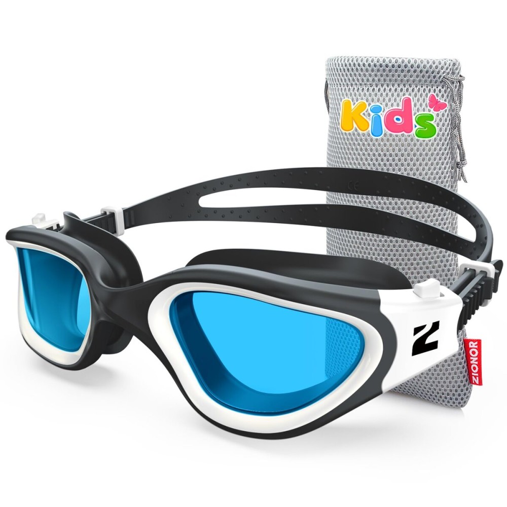 ZIONOR Kids Swim Goggles, G1MINI SE Anti-fog Crystal Clear Swimming Goggles for Kids Age 6-14, Leak Proof Kids Swimming Goggles for Children Boy Girl with UV Protection (ClearBlue BlackWhite)