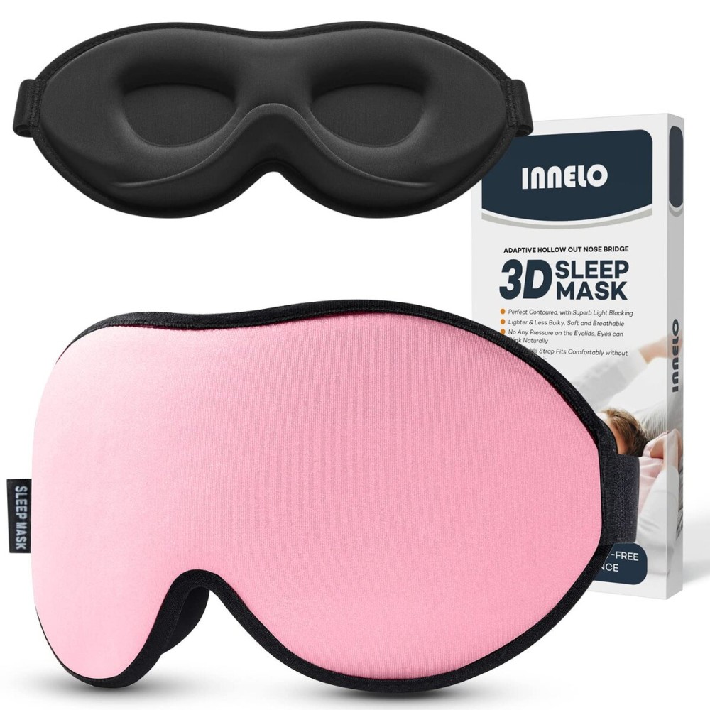 INNELO 3D Contoured Sleep Mask for Side Sleepers, 100% Light Blocking Sleeping Mask for Men & Women, Soft, No Pressure on Eyes, Airplane Blindfold for Travel, Night Eye Cover for Nap, Yoga, Pink