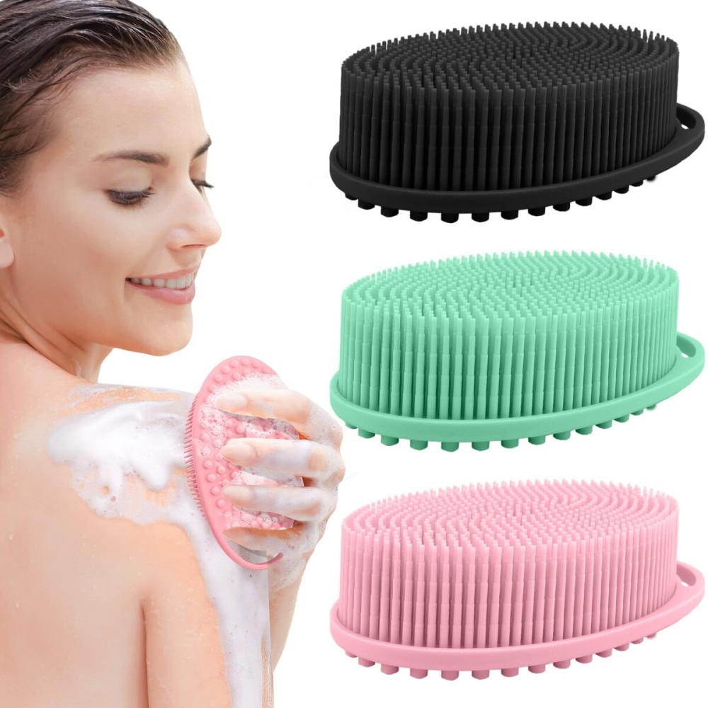 3 Pack Silicone Body Scrubber, Soft Silicone Loofah, Exfoliating Body Scrubber Fit for Sensitive and All Kinds of Skin, Rapid Foaming, Clean and Sanitary
