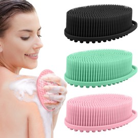 3 Pack Silicone Body Scrubber, Soft Silicone Loofah, Exfoliating Body Scrubber Fit for Sensitive and All Kinds of Skin, Rapid Foaming, Clean and Sanitary