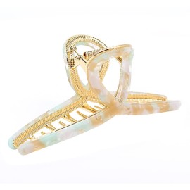 FAELBATY Hair Clip, Large Acetate Metal Claw Clip for Women, 4.7 Butterfly Hair Clips for Girls, Hair Accessories for Long Thick Hair (Mixed Green, 1 Count)