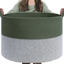 INDRSSME Large Laundry Storage Basket, 21.7 x13. 8 - Decorative Rope Blanket Basket for Organizing Bedroom, Living Room, Nursery, Toy Storage for Colthes Towel, Empty Gift Baskets -Green