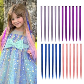 Dreamlover Straight Hair Extensions for Women, Colored Clip-in Hair Extensions for Girls, 4 Colors, 24 Pieces