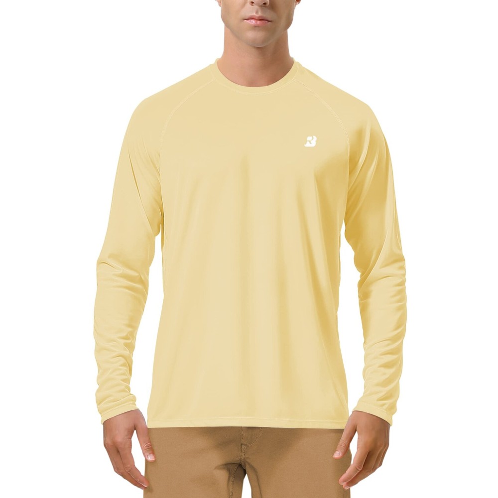 Roadbox Mens UPF 50+ Long Sleeve SPF Diving Rash Guard UV Sun Protection Shirts for Outdoor Fishing Hiking Swimming Running Yellow