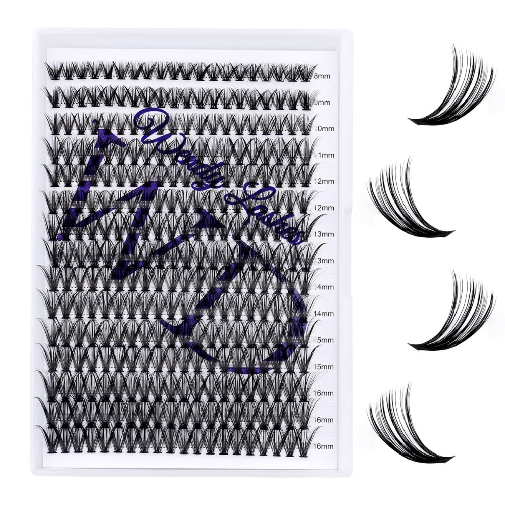Individual Lashes DIY Eyelash Clusters 300PCS C/D Curl Lash Clusters Comfortable Cat Eye Lashes Super Soft Reusable Wispy Lashes Lash Clusters(300PCS-40D-0.07DD,8-16mm Mixed Tray)