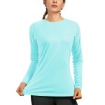isnowood Swim Shirts for Women, UPF 50+ UV Sun Protection Long Sleeve Shirt, Lightweight Quick Dry Workout Hiking Running Rash Guard Top Baby Blue