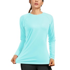 isnowood Swim Shirts for Women, UPF 50+ UV Sun Protection Long Sleeve Shirt, Lightweight Quick Dry Workout Hiking Running Rash Guard Top Baby Blue