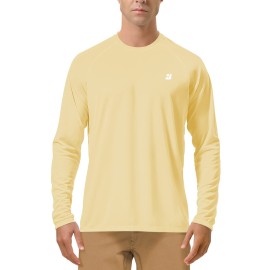 Roadbox Mens UPF 50+ Long Sleeve SPF Diving Rash Guard UV Sun Protection Shirts for Outdoor Fishing Hiking Swimming Running Yellow