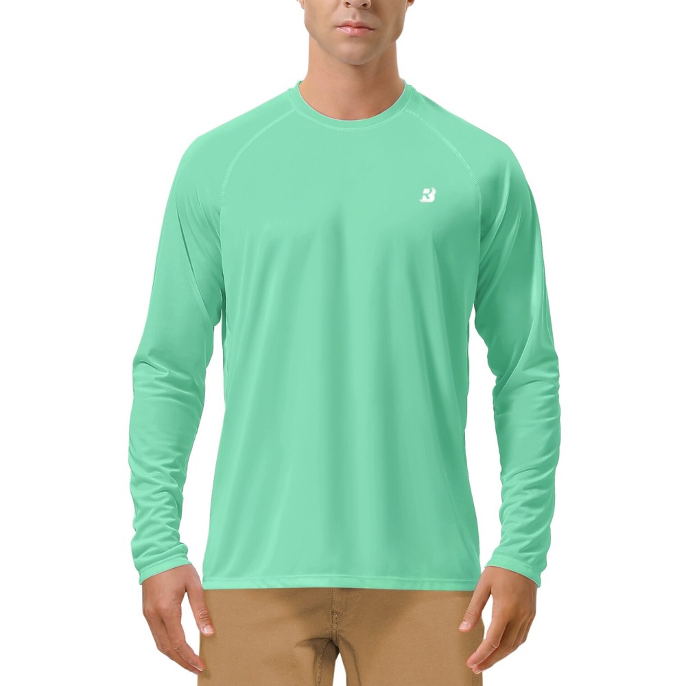 Roadbox Mens UPF 50+ Long Sleeve SPF Diving Rash Guard UV Sun Protection Shirts for Outdoor Fishing Hiking Swimming Running Green