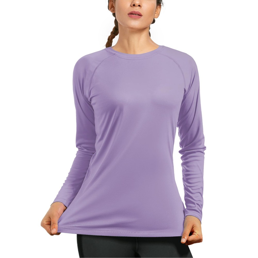 isnowood Swim Shirts for Women, UPF 50+ UV Sun Protection Long Sleeve Shirt, Lightweight Quick Dry Workout Hiking Running Rash Guard Top Purple