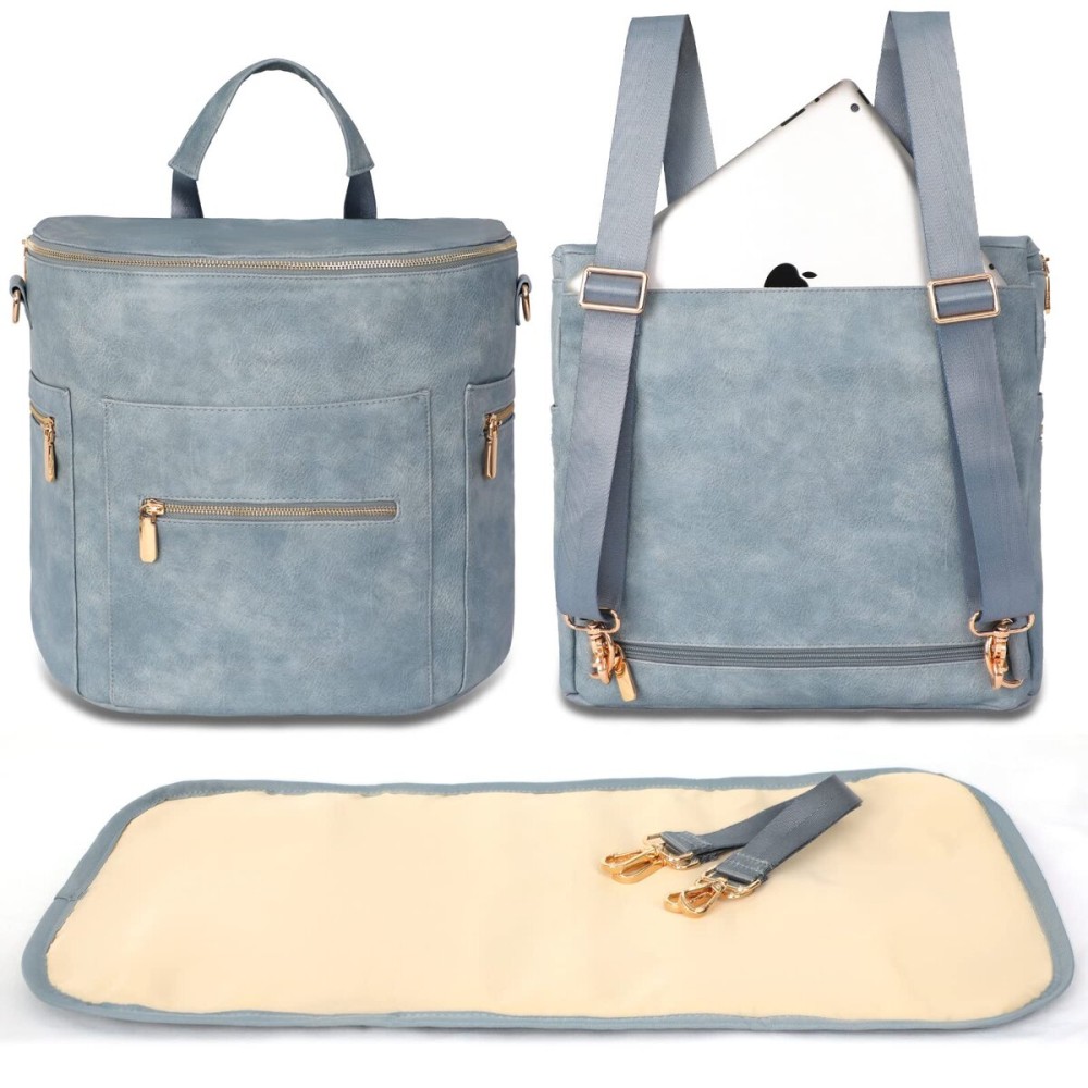 miss fong Diaper Bag Backpack Baby Diaper Bag, Large Leather Diaper Backpack with 16 Pockets Travel Diaper Bag with Diaper Changing Pad, Stroller Straps & 2 Insulated Pockets