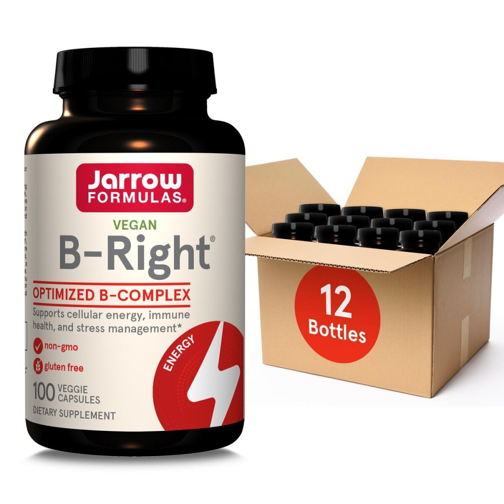 Jarrow Formulas B-Right,Optimized B Complex Featuring Vit B1,B2,B5,B6,B12 and B9 to Support Cellular Energy,Immune Health and Stress Management,100 Veggie Caps,Up to a 100 Day Supply, Pack of 12