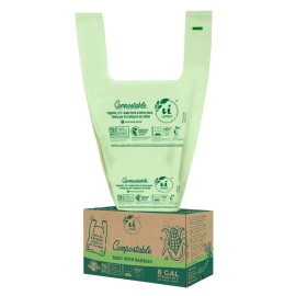 UNNI Compostable T-Shirt Bags with Tie Handles, 8 Gallon / 30 Liter, 30 Count, 0.80 mil Medium Kitchen Compost Liners, Certified by BPI, CMA & OK compost HOME, Meets ASTM D6400