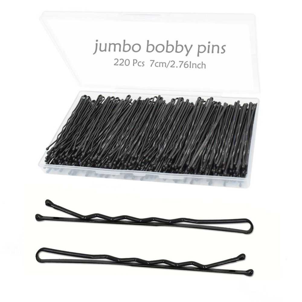 YINGFENG 220pcs Large 2.76-Inch Bobby Pins for Women, Super Grip Black Hair Clips with Box - Reusable Non-Slip Pins for Thick, Long Hair