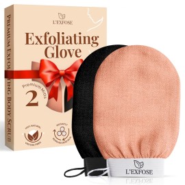 L\'Exfose Kessa Hammam Deep Exfoliating Glove 2pc - Korean Exfoliating Mitt for Shower Ideal for Dead Skin Remover, Keratosis Pilaris & Self-Tanning to Improve Skin Tone Made with 100% Natural Viscose