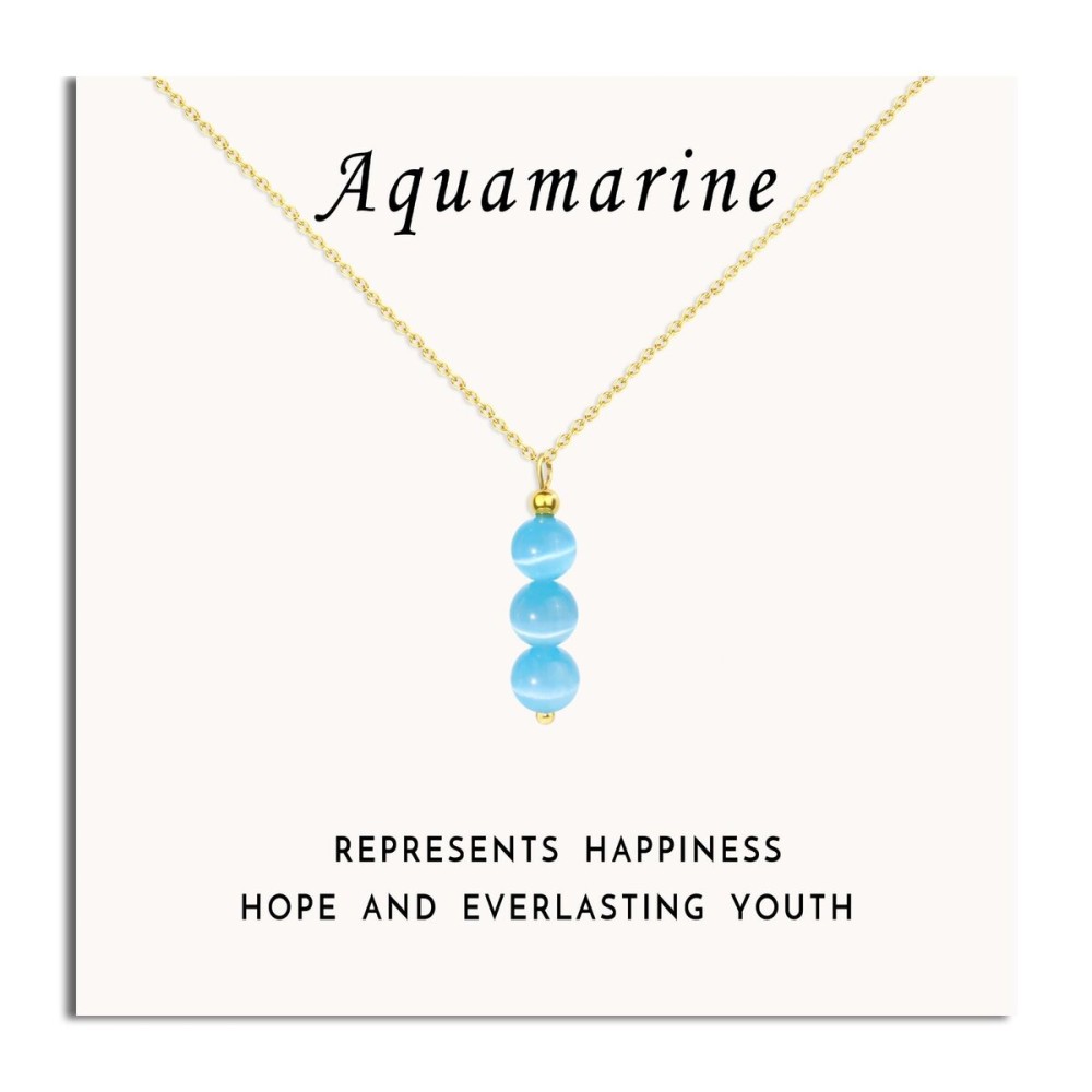 SmileBelle Aquamarine Necklace for Women, Blue Crystal Necklace as Inspirational Gifts, March Birthstone Jewelry for Girls Moonstone Aquamarine Jewelry Gifts for Women as Christmas Stocking Stuffers