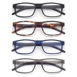 Colloddiss 4-Pack Reading Glasses for Men Women, Spring Hinge Readers Glasses, Blue Light Blocking Eyeglasses SR20523, Black Blue Gray BrownTortoise 1.25 x
