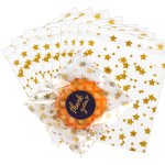 COQOFA 100 Pcs Star Printed Sealable Gift Wrap Cello Cellophane Bags Self sealing Adhensive Treat Bags Party Favor bags (4x4inch, Gold)