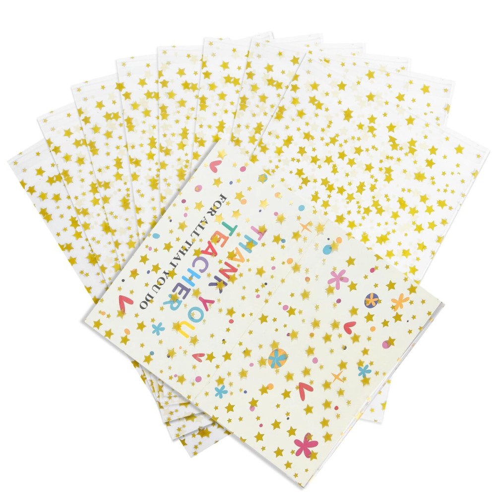 COQOFA 100 Pcs Star Printed Sealable Gift Wrap Cello Cellophane Bags Self sealing Adhensive Treat Bags Party Favor bags (7x10inch, Gold)