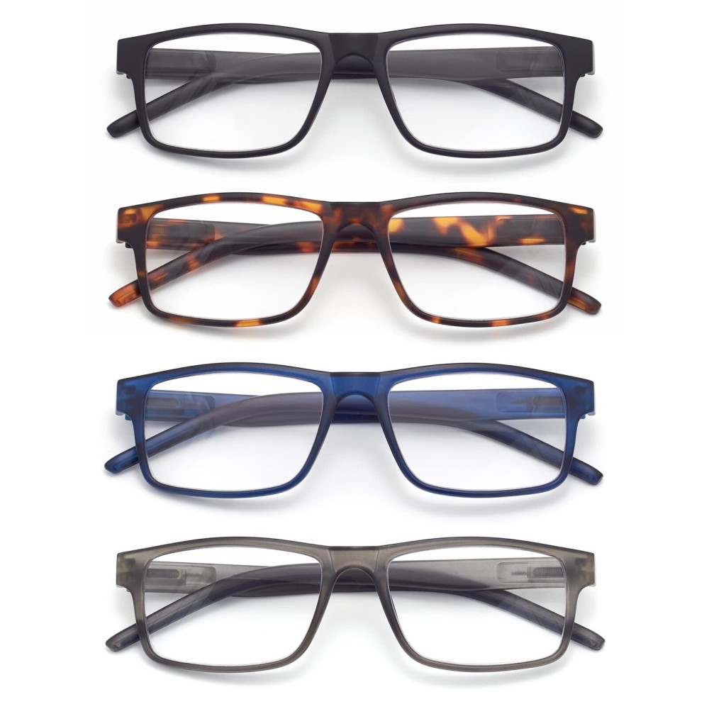 Colloddiss 4-Pack Reading Glasses for Men Women, Spring Hinge Readers Glasses, Blue Light Blocking Eyeglasses SR20523, Black Blue Gray BrownTortoise 2.25 x
