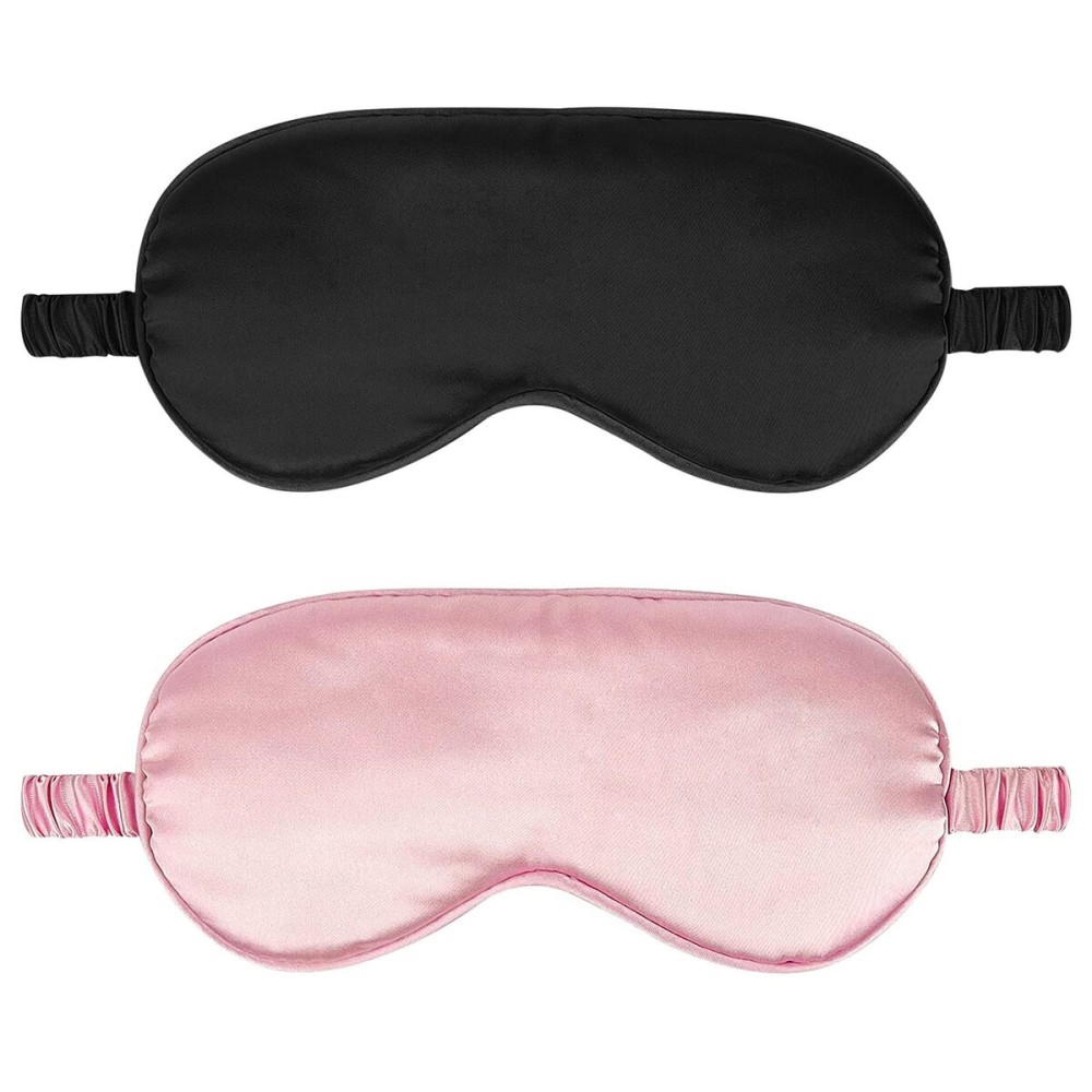 2Pack Silk Sleep Mask,IEKEODI Eye Mask for Sleeping,Elastic Blackout Eye Mask & Blindfold for Full Night\'s Sleep,Travel and Nap(Black+Pink)